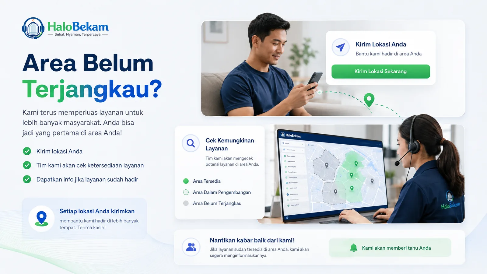 Pelanggan mengirim lokasi untuk mengecek area layanan baru HaloBekam
