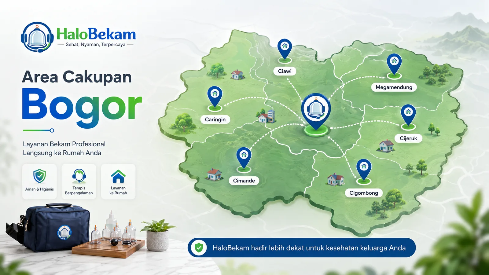 Visual area cakupan layanan bekam panggilan HaloBekam di Bogor