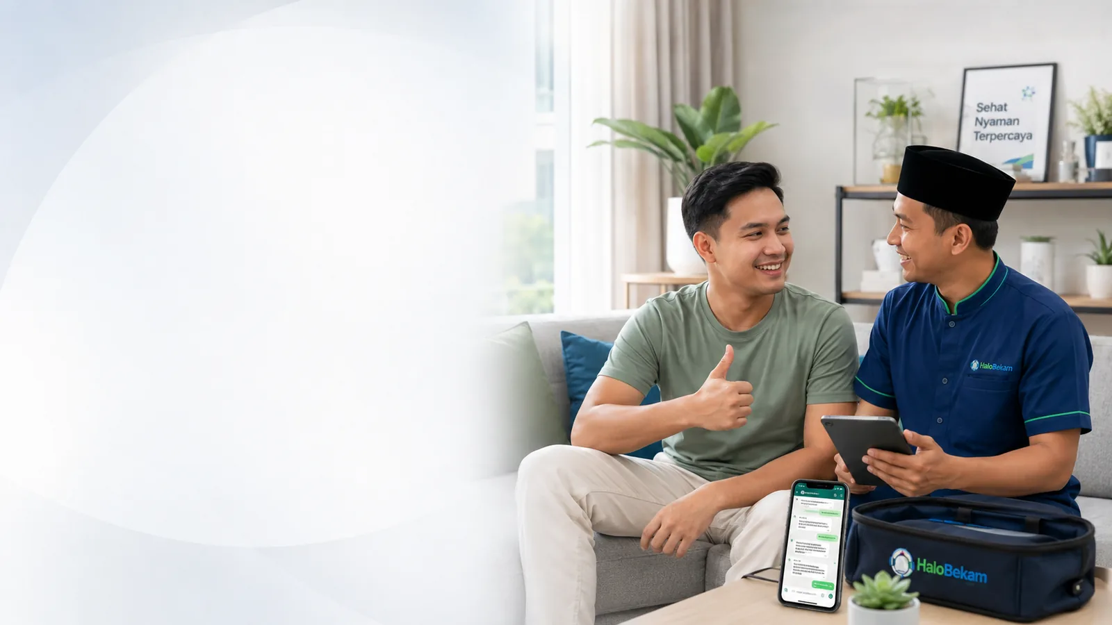 Pelanggan berkonsultasi dengan terapis HaloBekam setelah layanan
