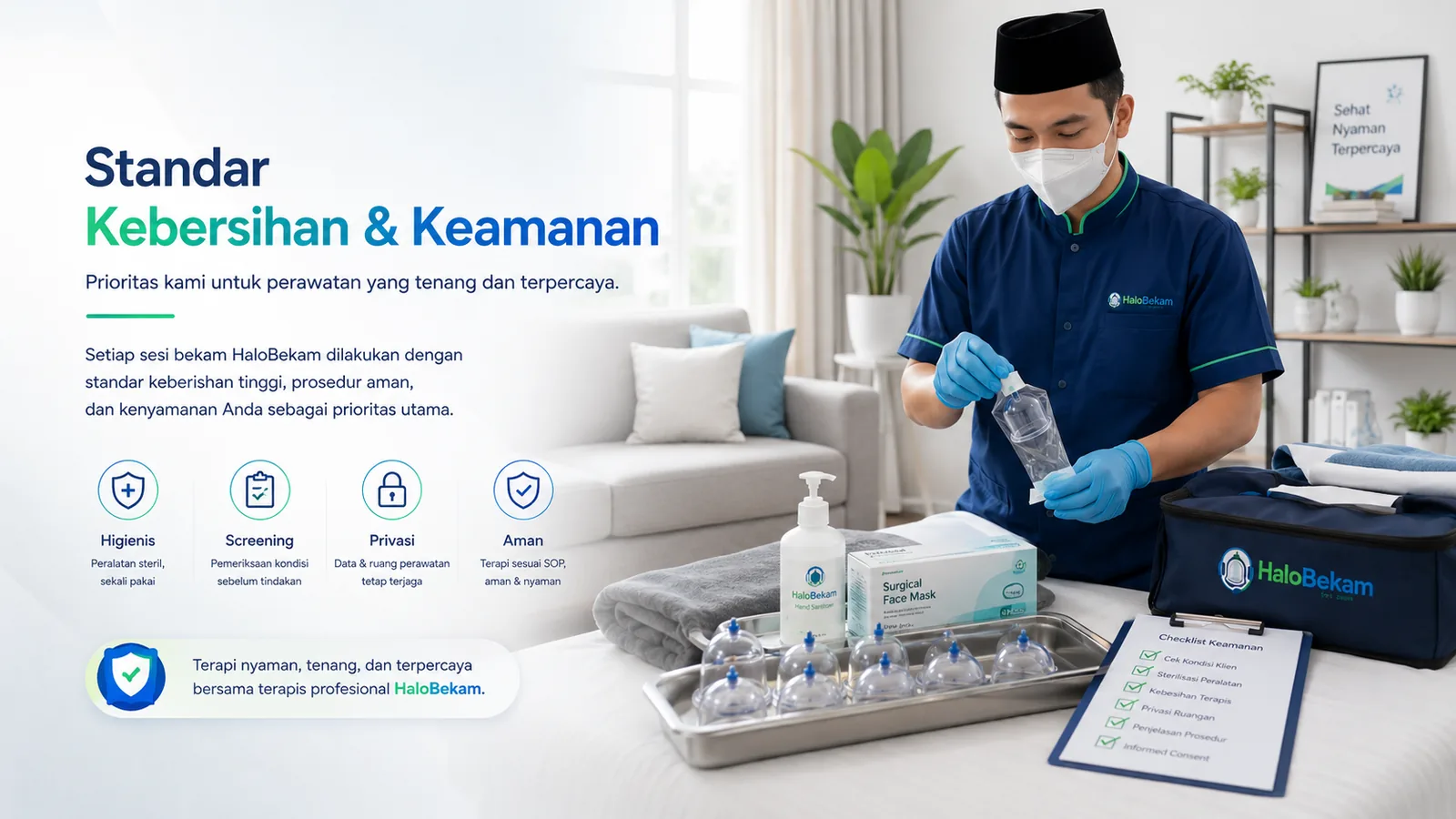 Standar kebersihan dan keamanan layanan Bekam Sinergi
