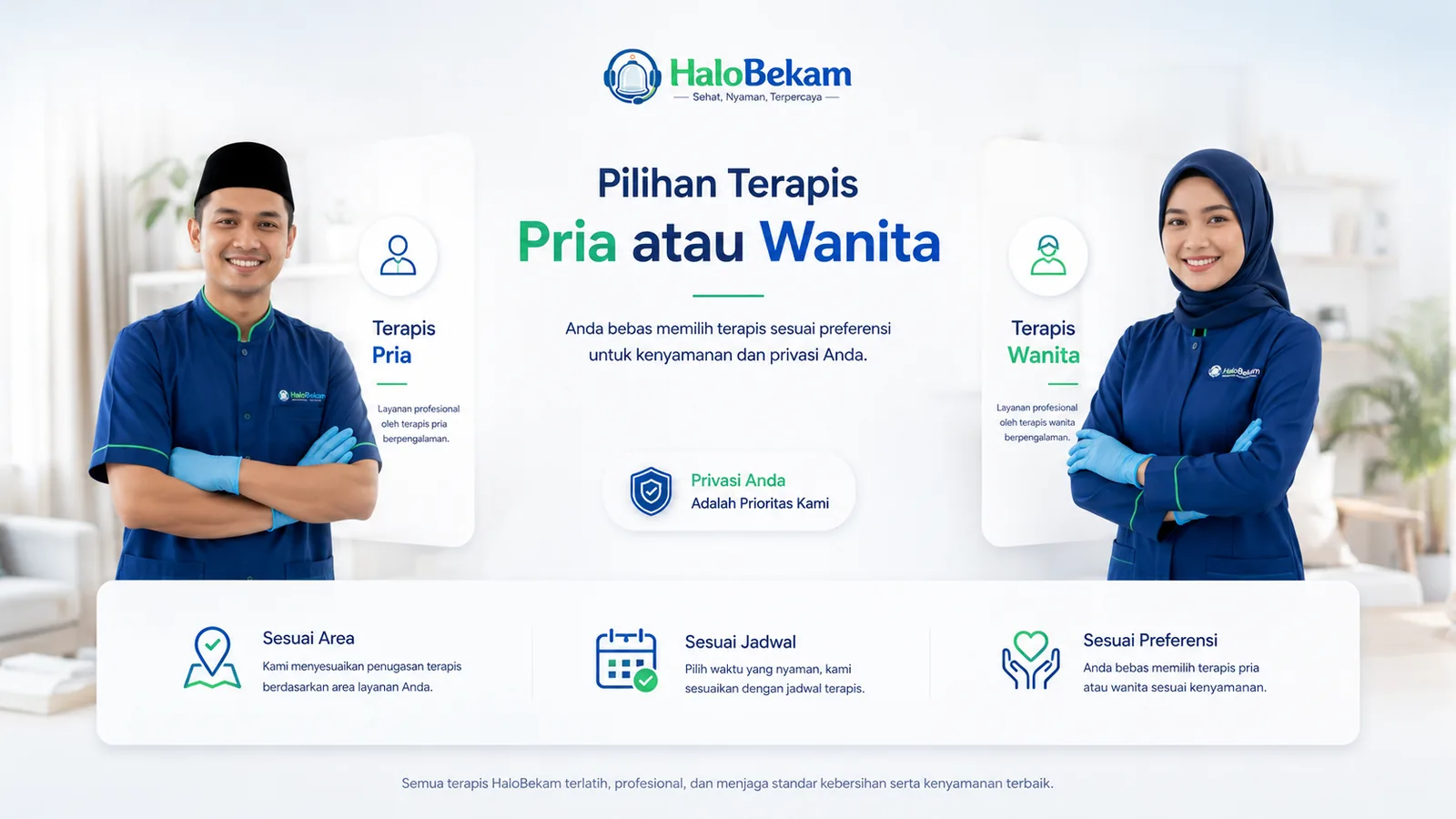 Pilihan terapis pria atau wanita untuk Paket Bekam Sinergi