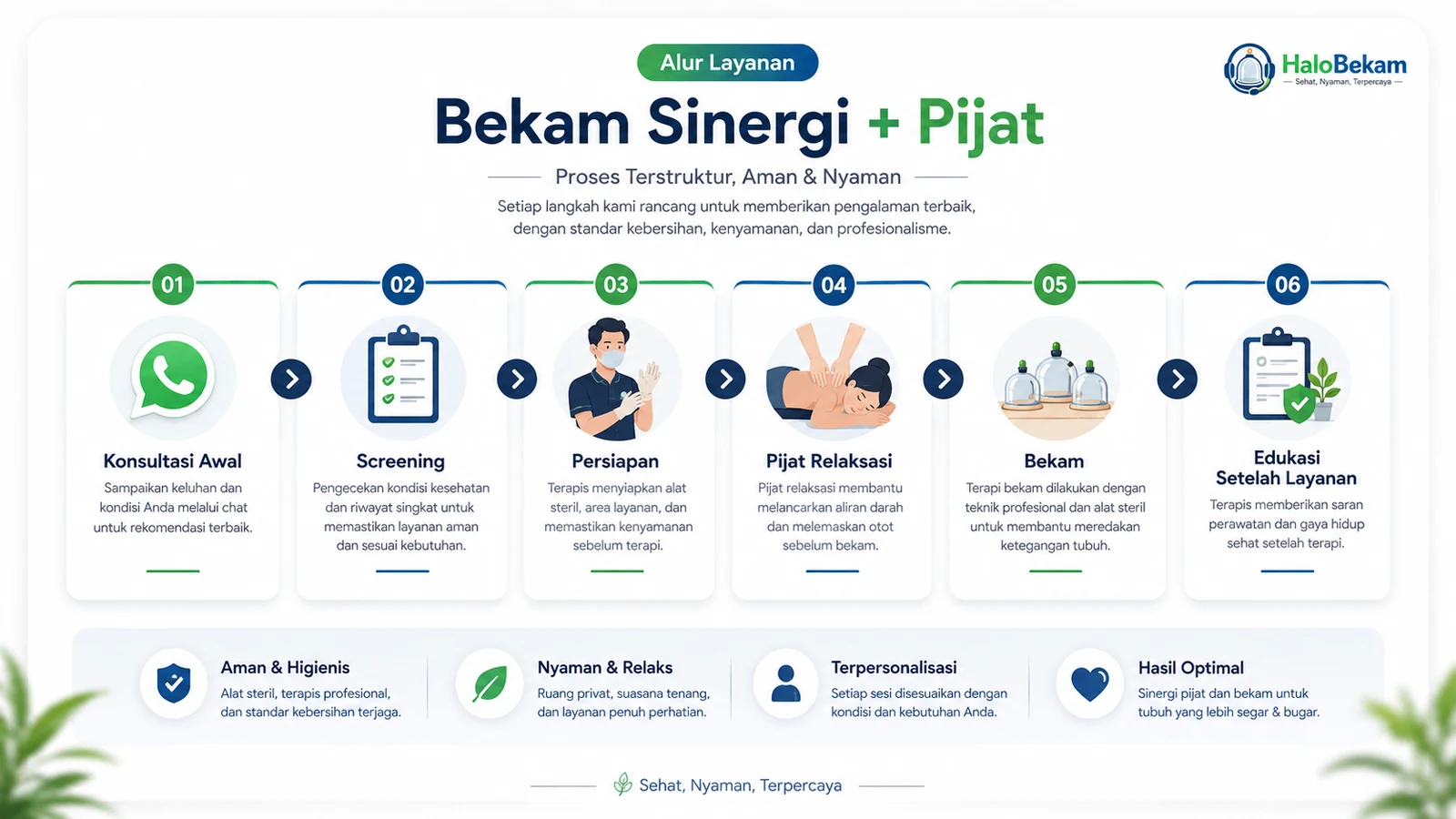 Diagram alur layanan dan screening Paket Bekam Sinergi dan Pijat